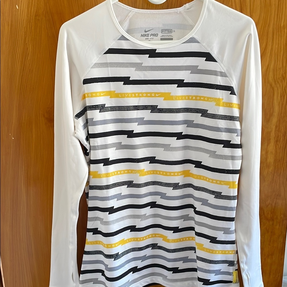 Nike White and Yellow Long Sleeve Tee